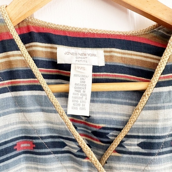 Jones New York Vintage 80s Striped Linen Western Vest Size SP Southwestern - Picture 8 of 8